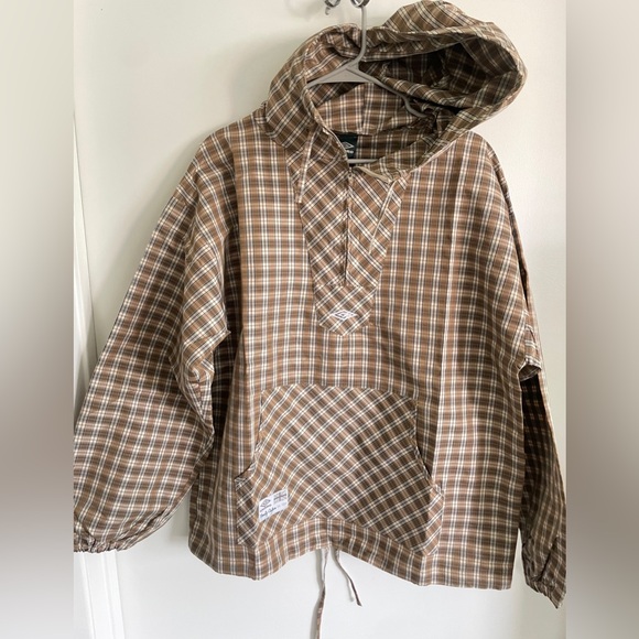 NEW UMBRO SLAM x JAM PENALTY CULTURE plaid beige masked hoodie anorak jacket - Picture 2 of 16